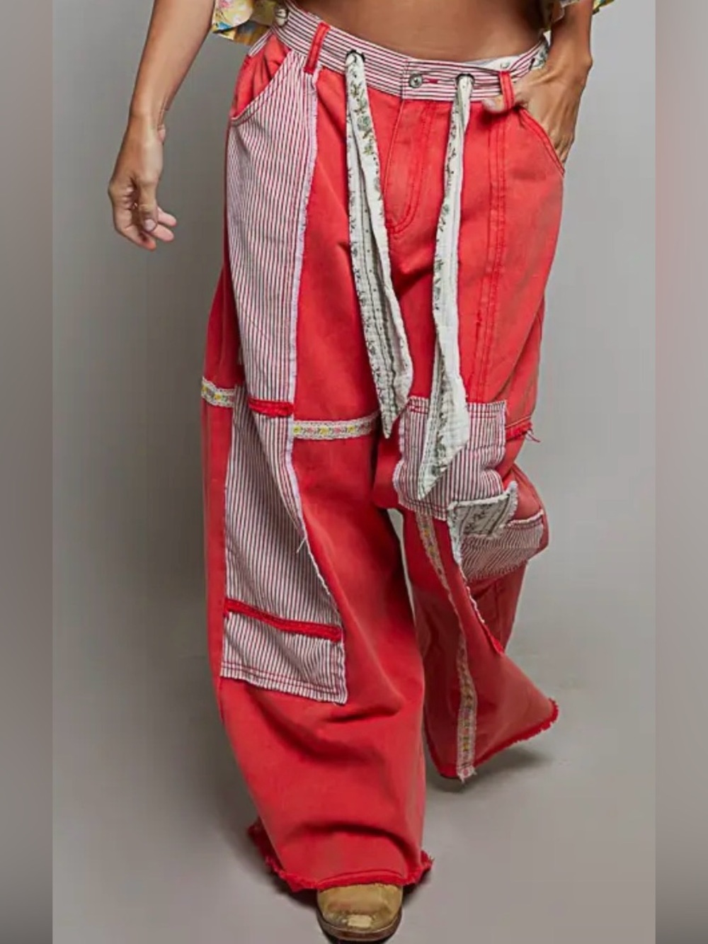 NEW RESTOCKED 7/16- “The Sienna” Red” Patchwork Wide-Leg Pants